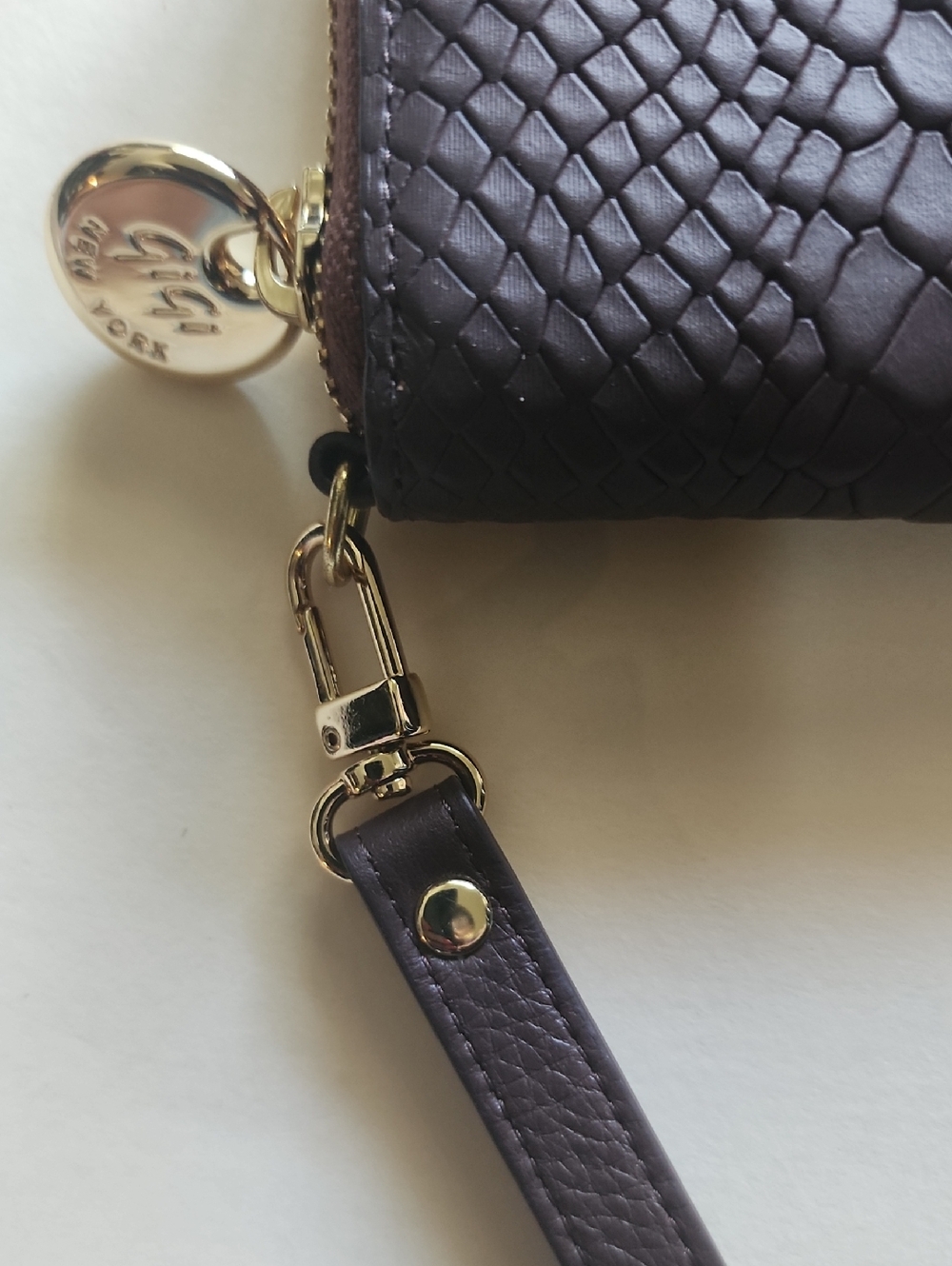 GiGi New York Plum Embossed Zip Wallet with Gold Plaque - Picture 3 of 9